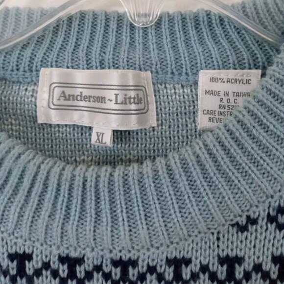Vintage Anderson Little Knit Sweater XL Acrylic Fairy Isles Skier Light Blue - Picture 3 of 6